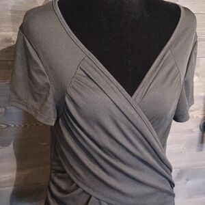 SHEIN Charcoal Short Sleeve Wrap Top